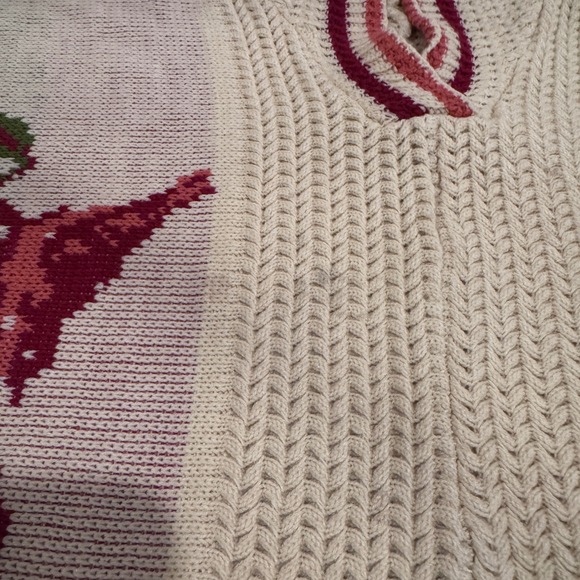 Vintage Mexican Knit Cardinal Bird Fringe Pullover Poncho Cream Red 70s Boho Fun - Picture 6 of 8